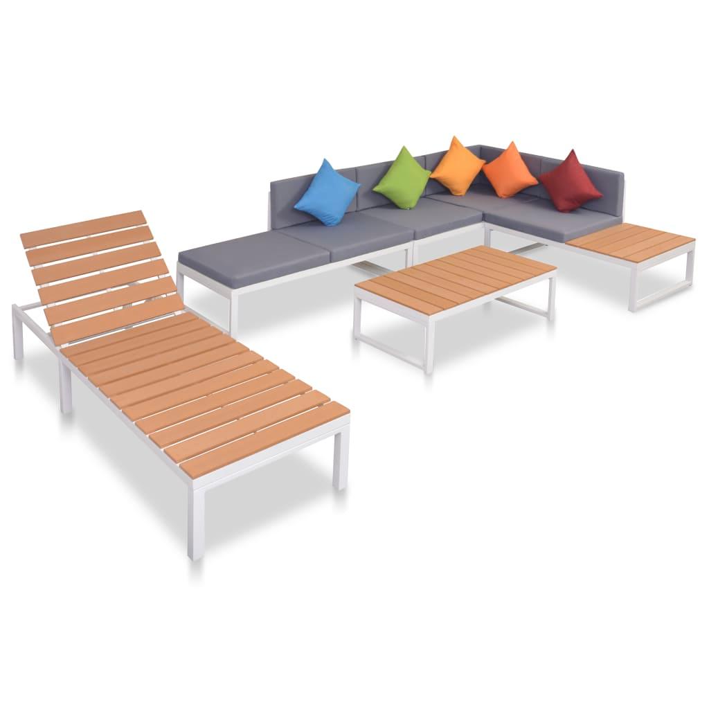 5 Piece Patio Lounge Set with Cushions Aluminum and WPC at Set Shop and Smile