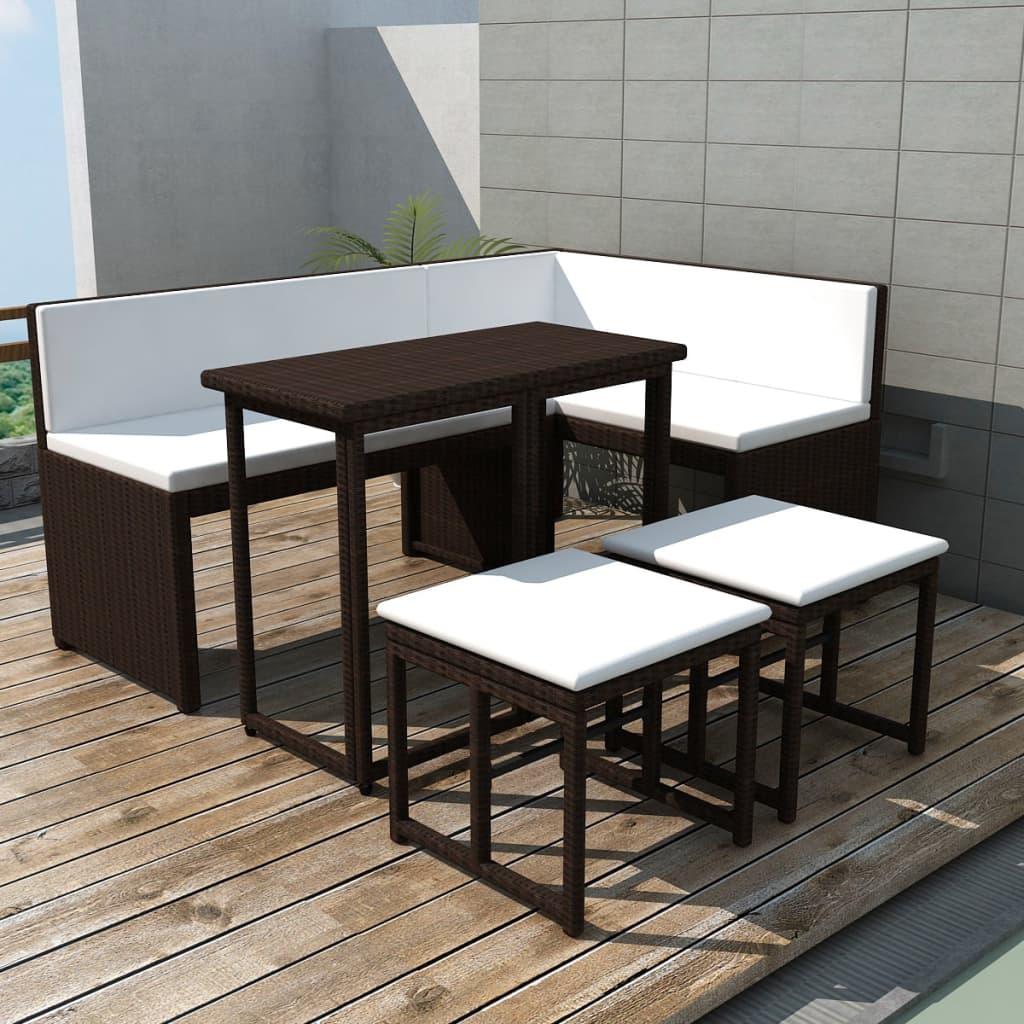 5 Piece Patio Dining Set Steel Poly Rattan Brown at Set Shop and Smile