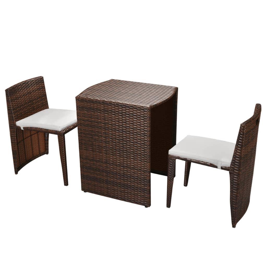 3 Piece Bistro Set with Cushions Poly Rattan Brown at Set Shop and Smile