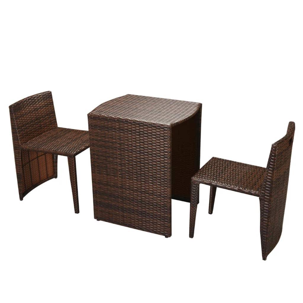 3 Piece Bistro Set with Cushions Poly Rattan Brown at Set Shop and Smile