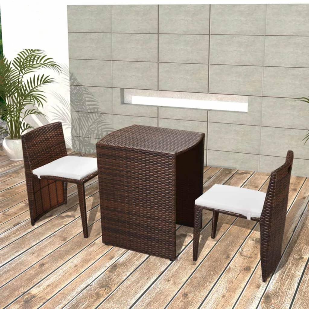 3 Piece Bistro Set with Cushions Poly Rattan Brown at Set Shop and Smile
