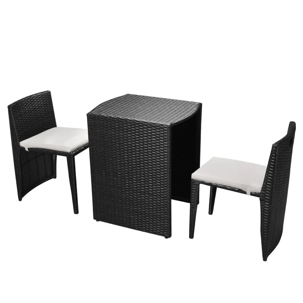 3 Piece Bistro Set with Cushions Poly Rattan Black at Set Shop and Smile