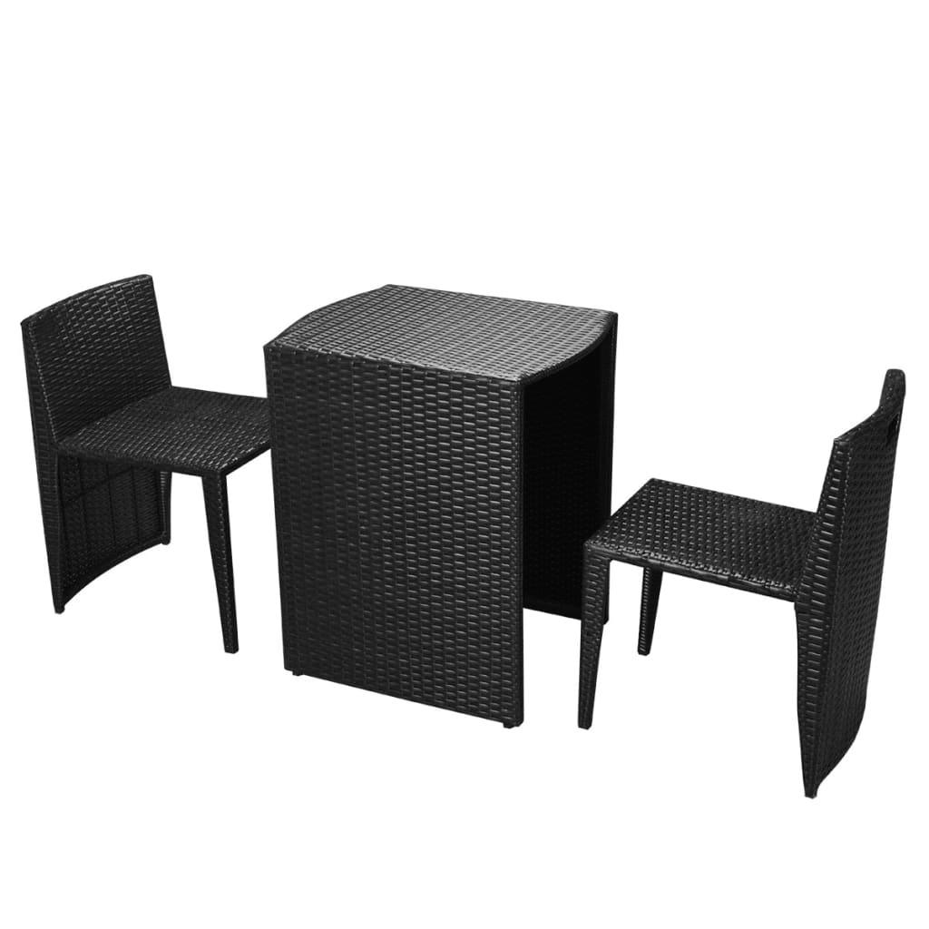 3 Piece Bistro Set with Cushions Poly Rattan Black at Set Shop and Smile