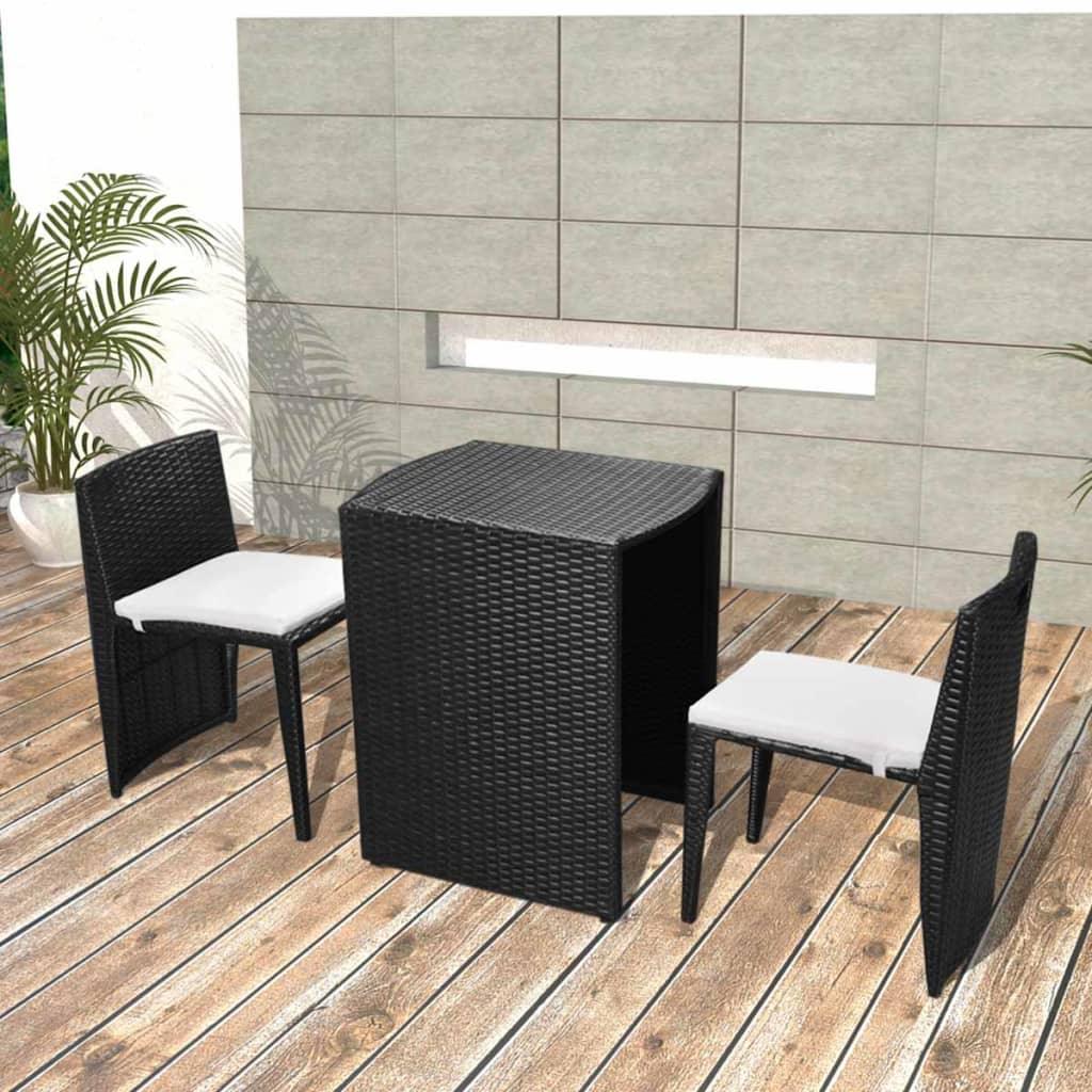 3 Piece Bistro Set with Cushions Poly Rattan Black at Set Shop and Smile