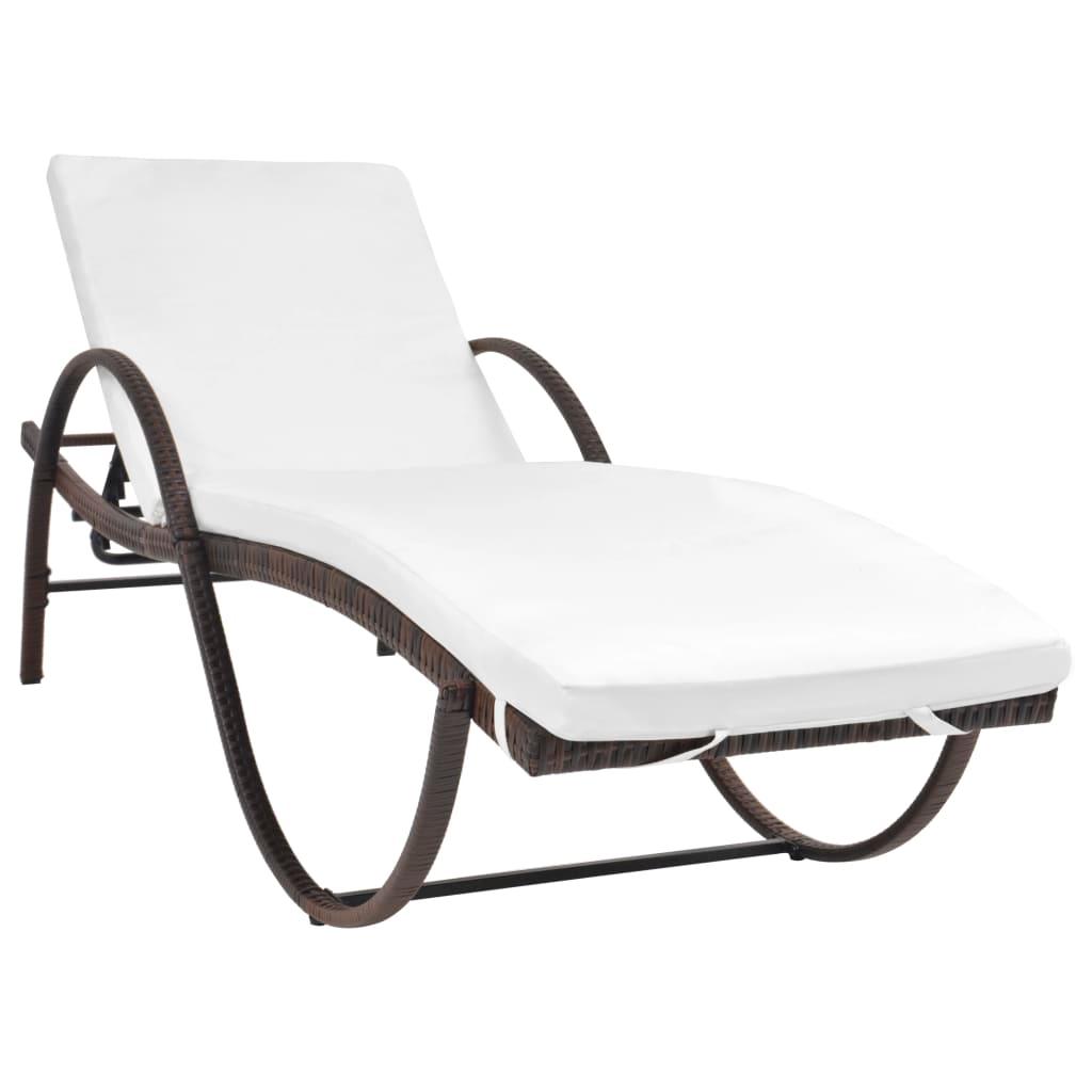 Sun Lounger with Cushion Poly Rattan Brown at Set Shop and Smile