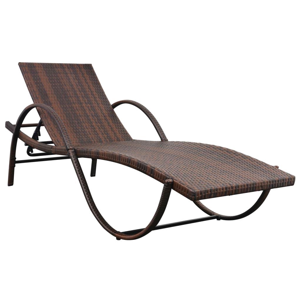 Sun Lounger with Cushion Poly Rattan Brown at Set Shop and Smile