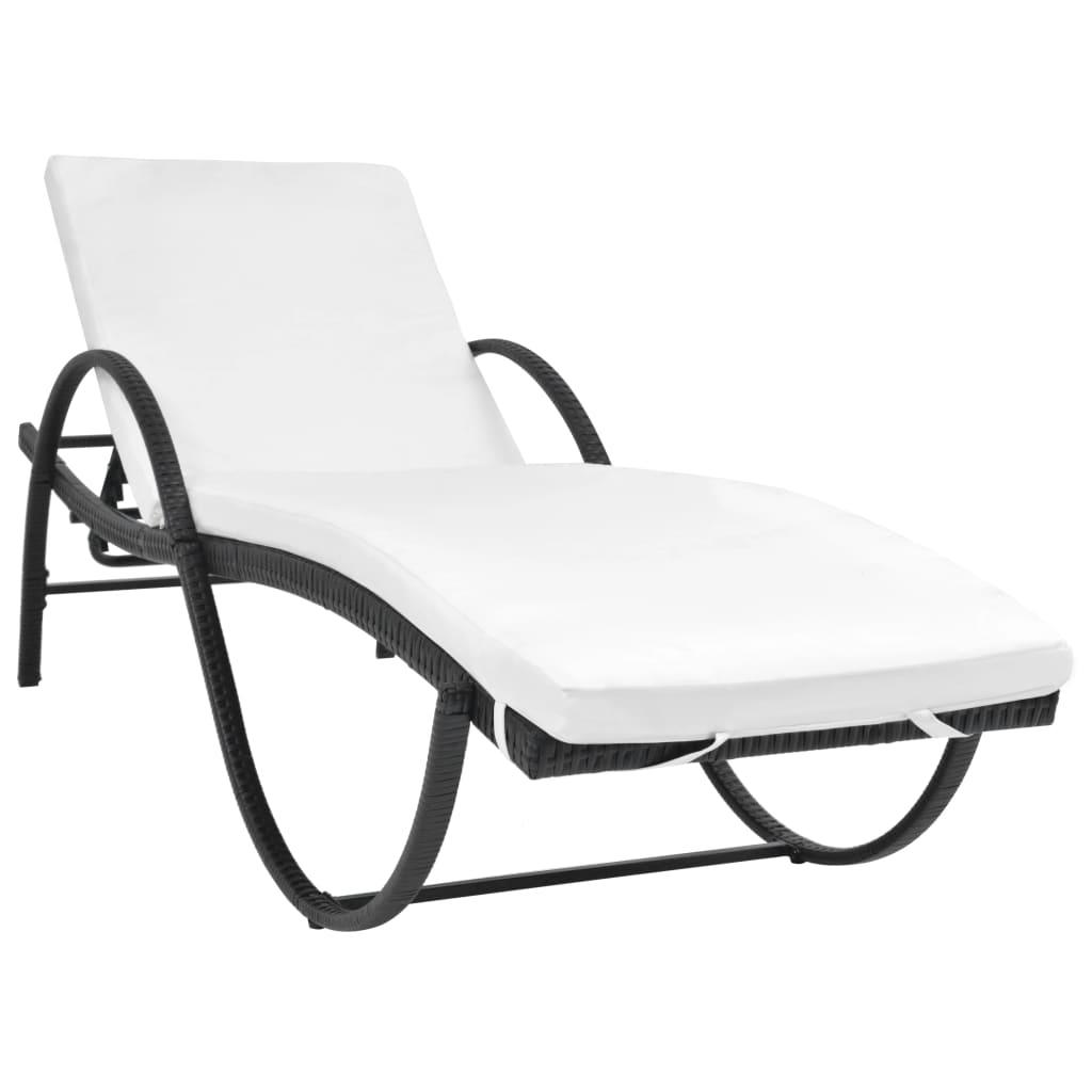 Sun Lounger with Cushion Poly Rattan Black at Set Shop and Smile