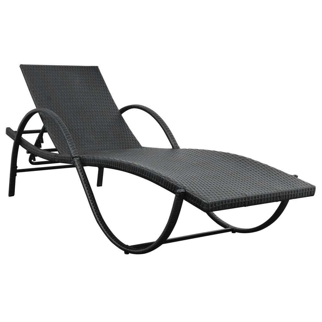 Sun Lounger with Cushion Poly Rattan Black at Set Shop and Smile