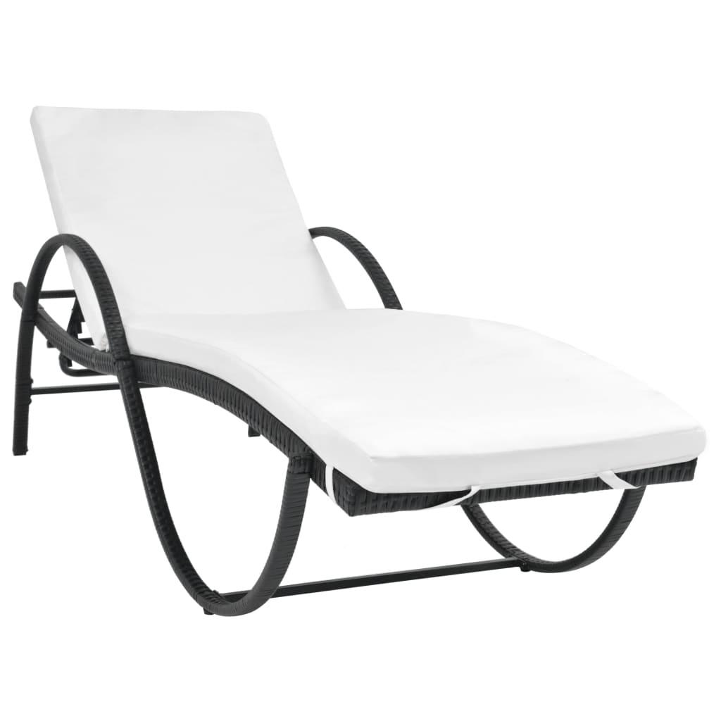Sun Lounger with Cushion & Table Poly Rattan Black at Set Shop and Smile