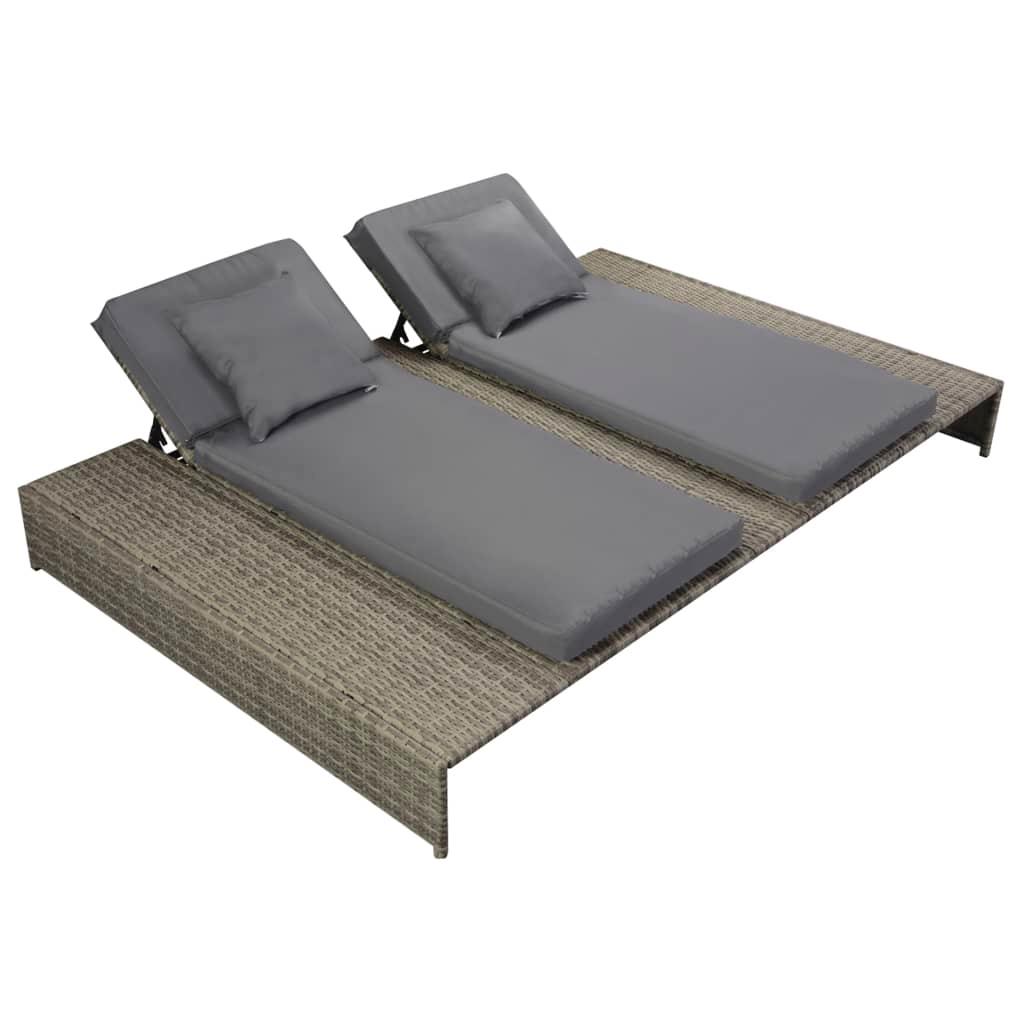 Double Sun Lounger with Cushion Poly Rattan Gray at Set Shop and Smile