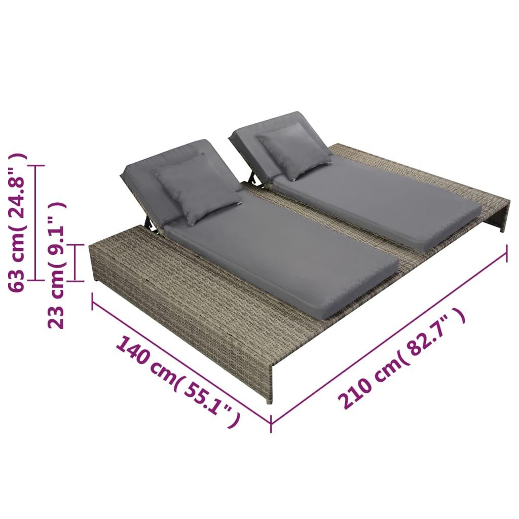 Double Sun Lounger with Cushion Poly Rattan Gray at Set Shop and Smile