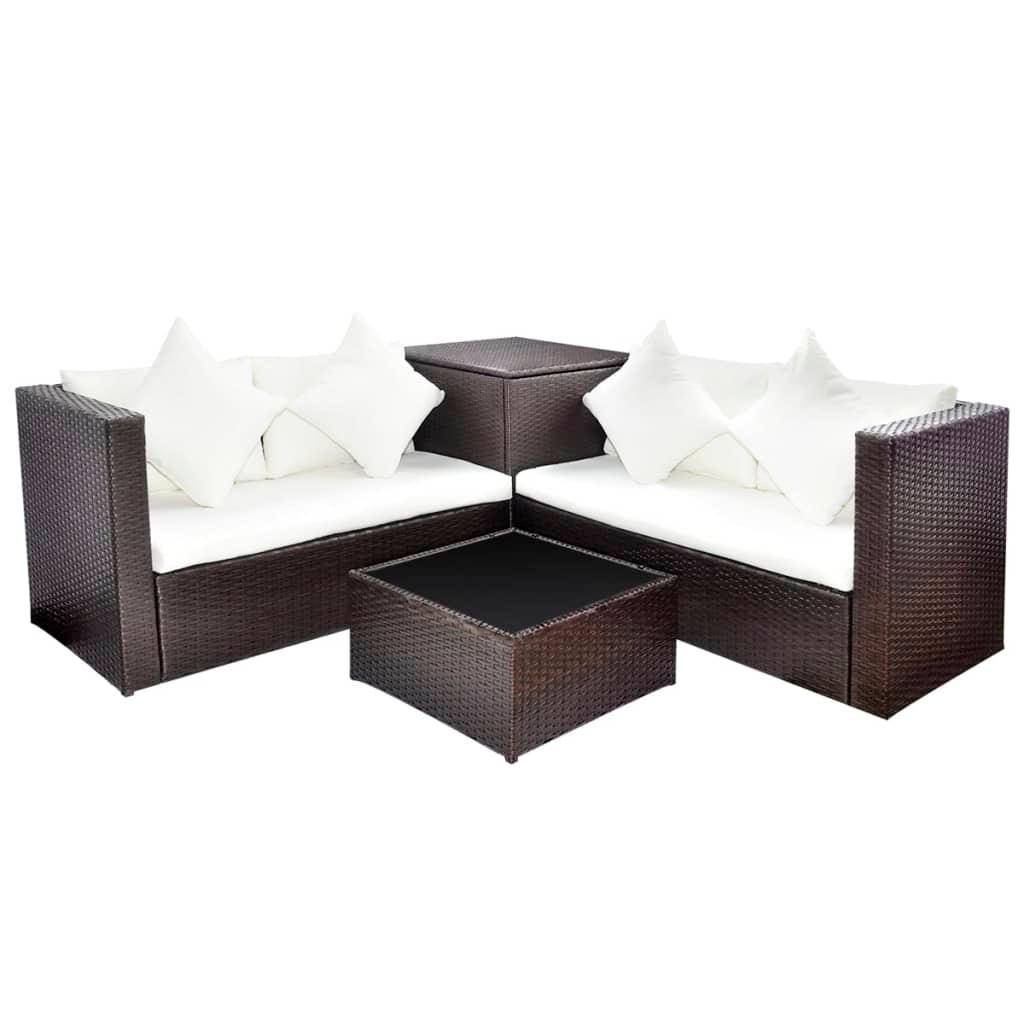 4 Piece Patio Lounge Set with Cushions Poly Rattan Brown at Set Shop and Smile