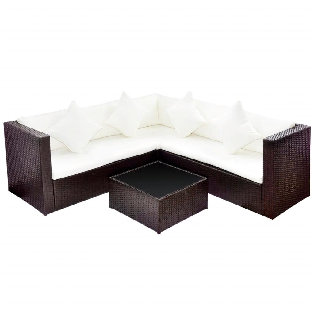 4 Piece Patio Lounge Set with Cushions Poly Rattan Brown at Set Shop and Smile
