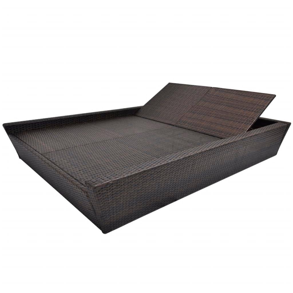 Patio Lounge Bed with Cushion Poly Rattan Brown at Set Shop and Smile