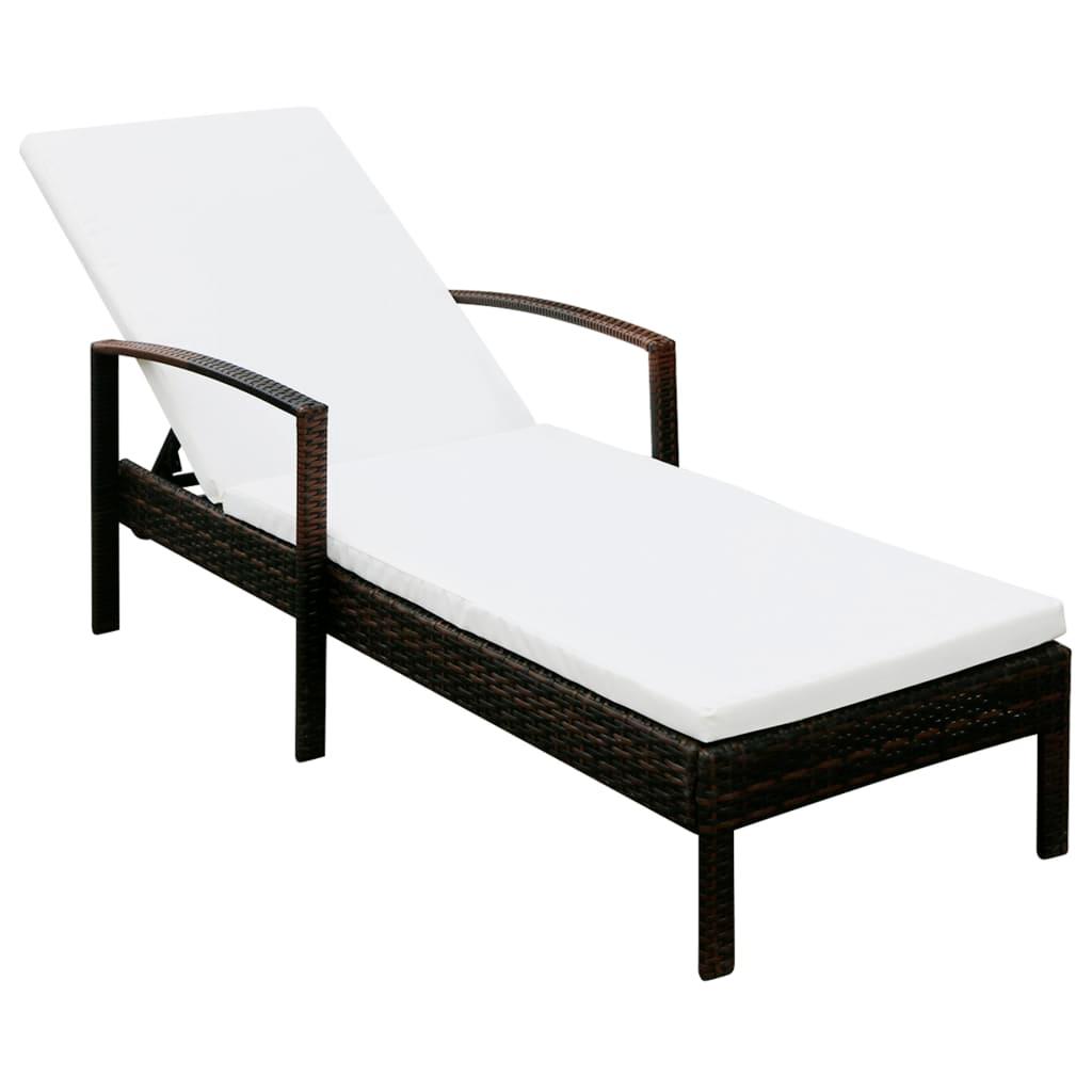Sun Lounger with Cushion Poly Rattan Brown at Set Shop and Smile