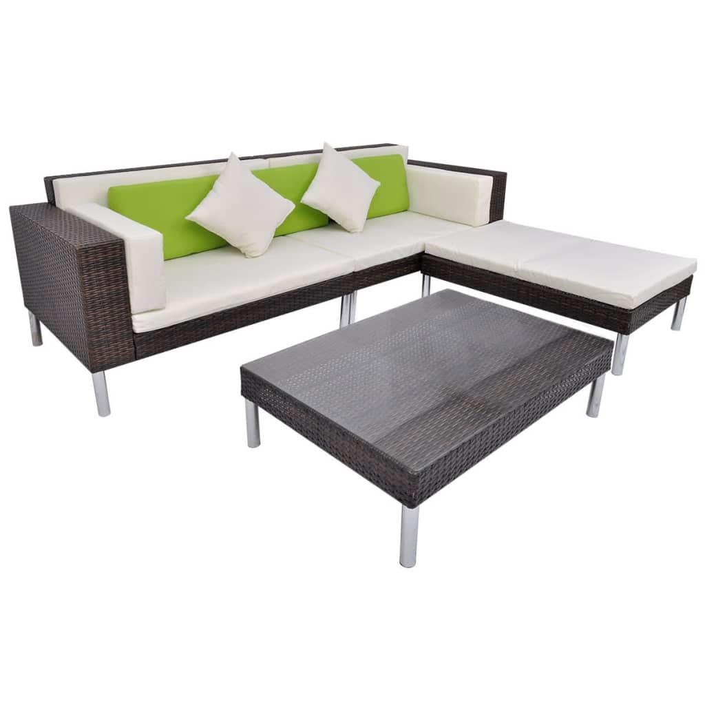 4 Piece Patio Lounge Set with Cushions Poly Rattan Brown at Set Shop and Smile