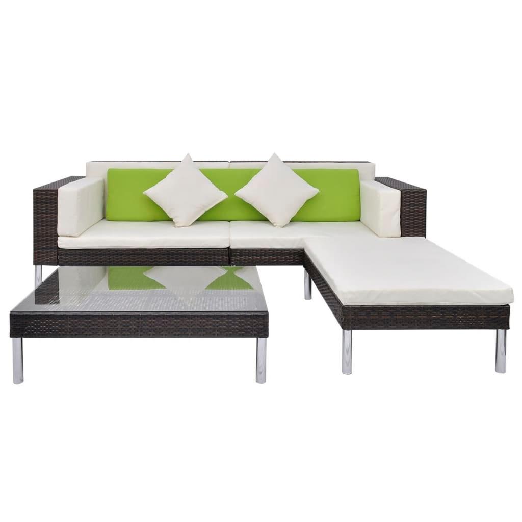 4 Piece Patio Lounge Set with Cushions Poly Rattan Brown at Set Shop and Smile
