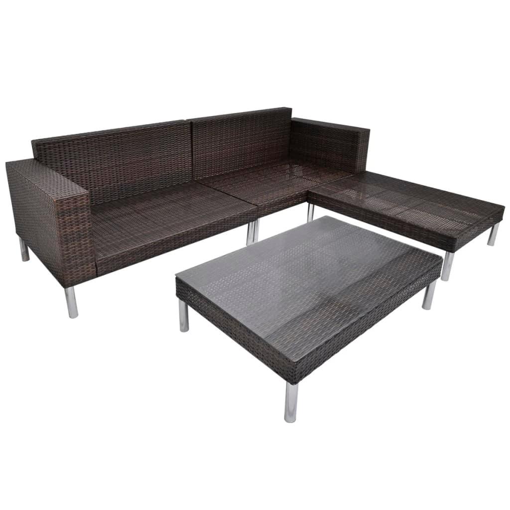 4 Piece Patio Lounge Set with Cushions Poly Rattan Brown at Set Shop and Smile