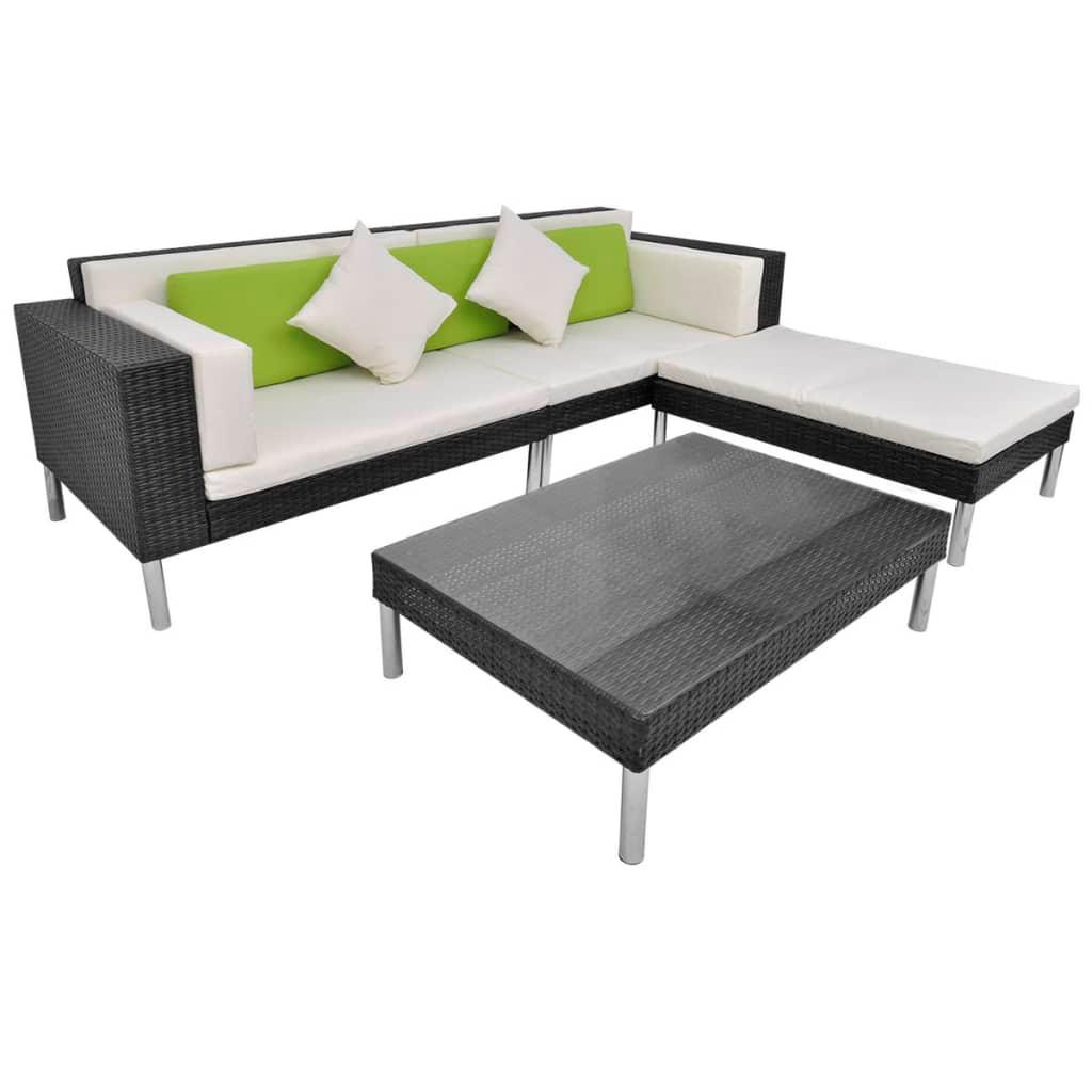 4 Piece Patio Lounge Set with Cushions Poly Rattan Black at Set Shop and Smile