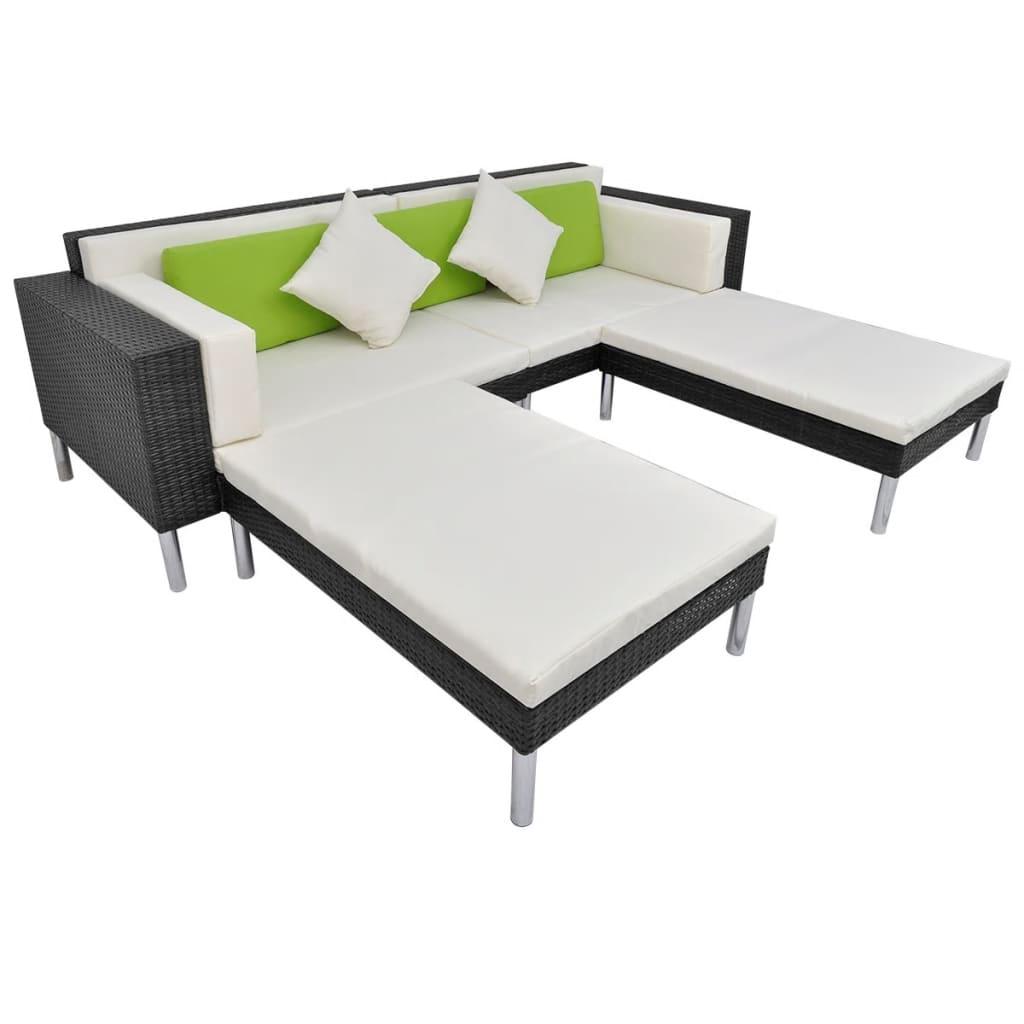 4 Piece Patio Lounge Set with Cushions Poly Rattan Black at Set Shop and Smile
