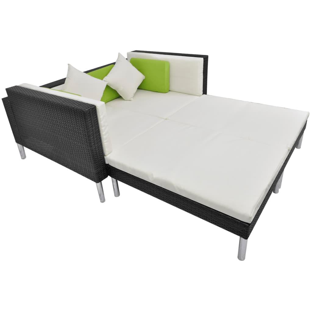 4 Piece Patio Lounge Set with Cushions Poly Rattan Black at Set Shop and Smile