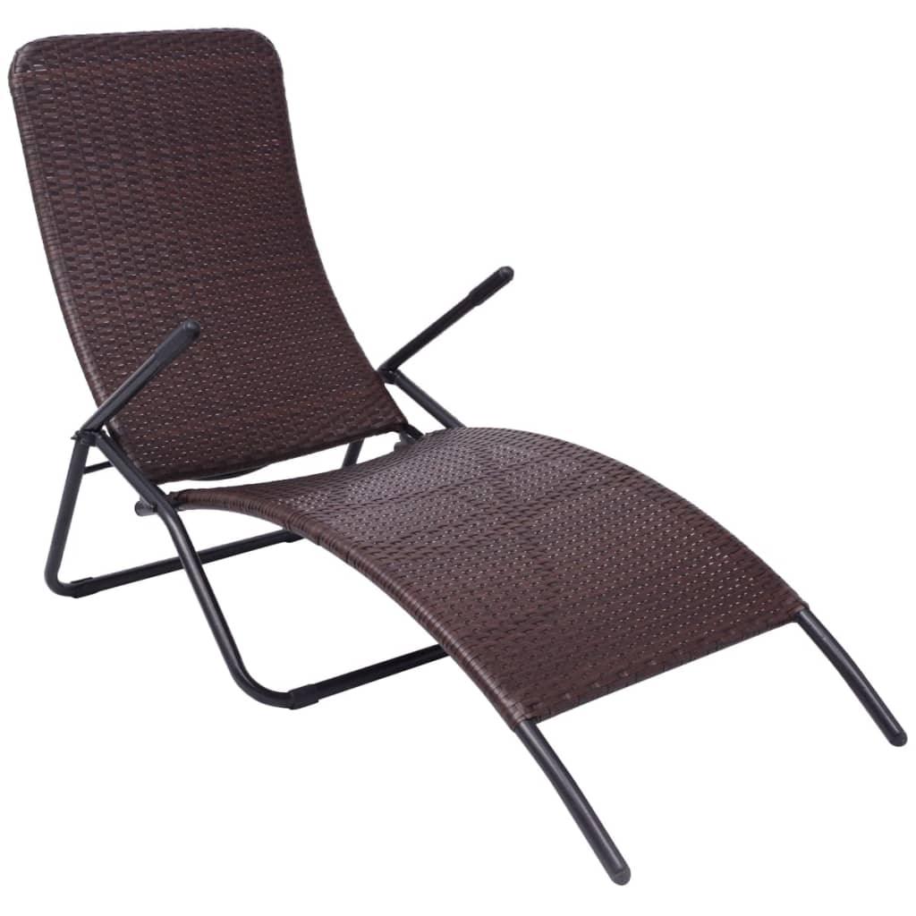 Folding Sun Lounger Poly Rattan Brown at Set Shop and Smile