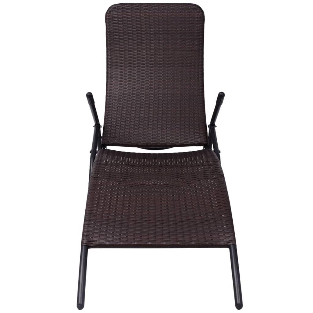 Folding Sun Lounger Poly Rattan Brown at Set Shop and Smile