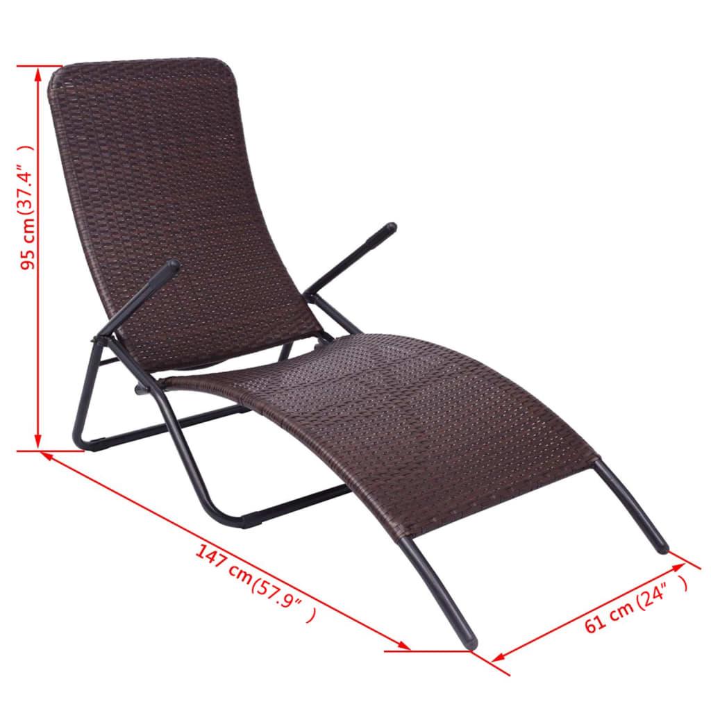 Folding Sun Lounger Poly Rattan Brown at Set Shop and Smile