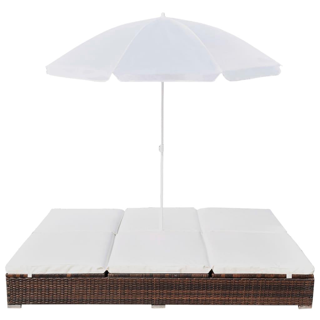 Patio Lounge Bed with Umbrella Poly Rattan Brown at Set Shop and Smile