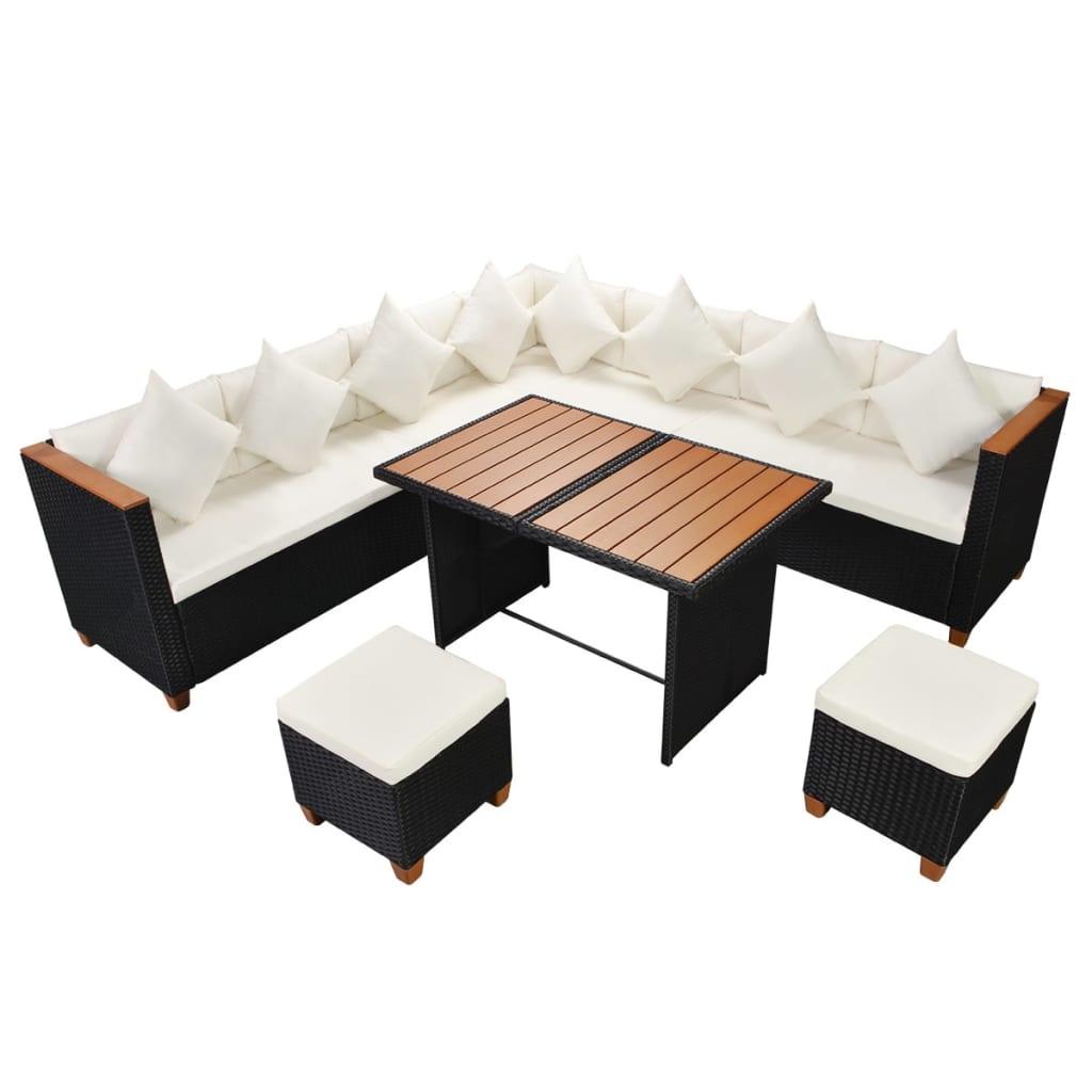 7 Piece Patio Lounge Set with Cushions Poly Rattan Black at Set Shop and Smile