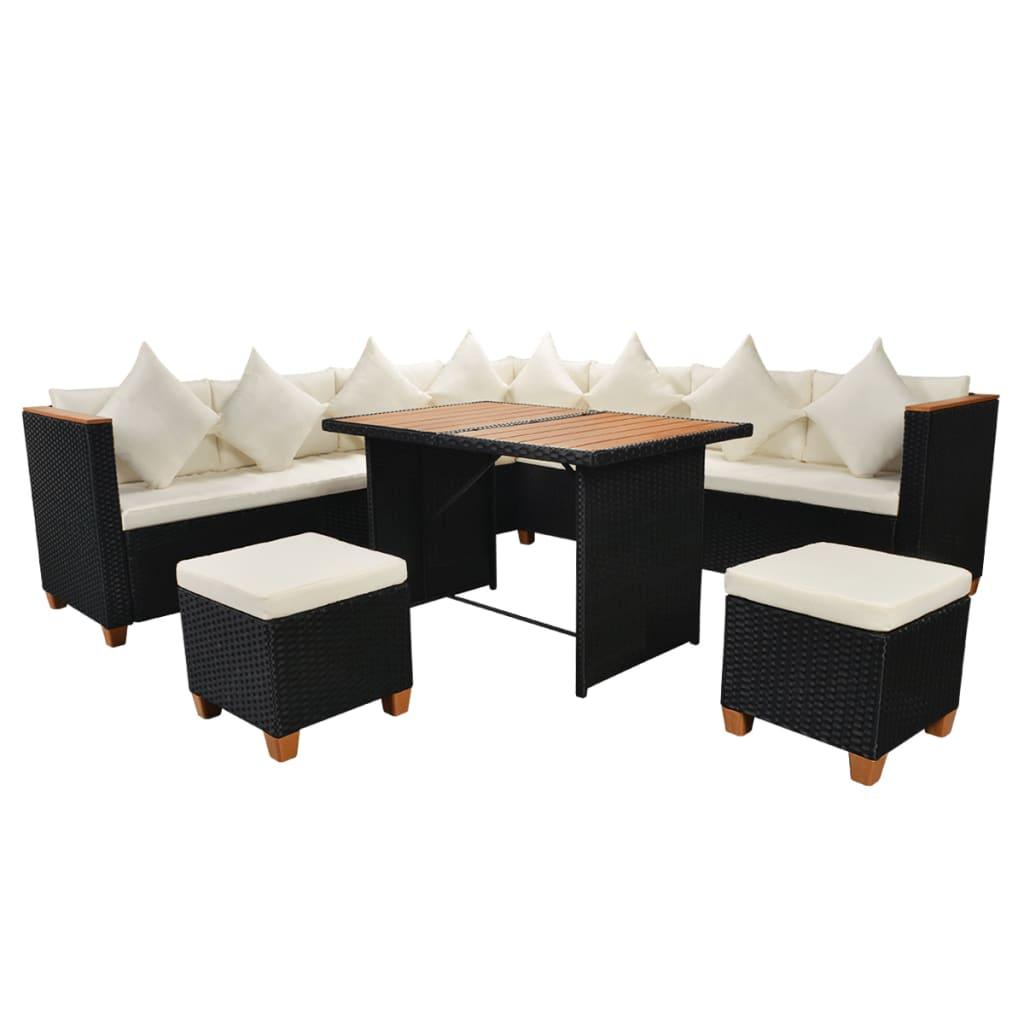 7 Piece Patio Lounge Set with Cushions Poly Rattan Black at Set Shop and Smile