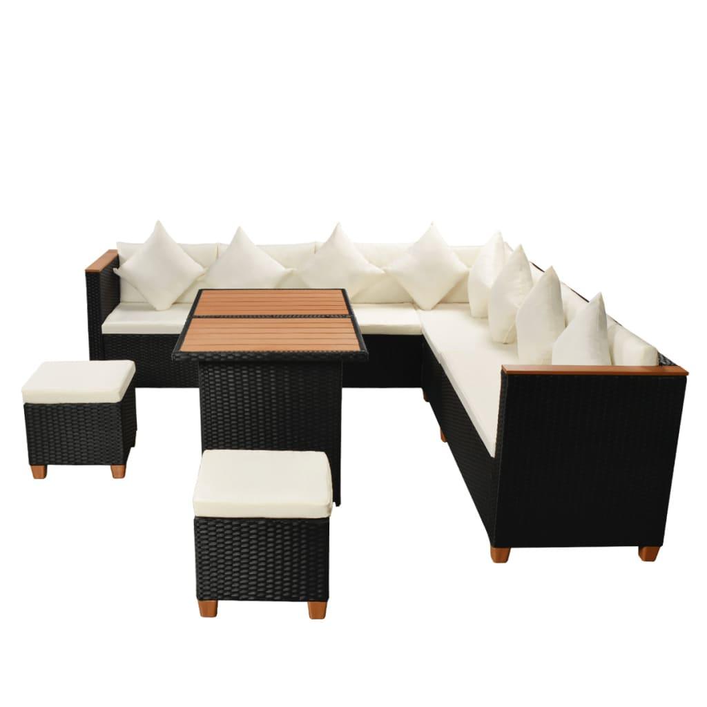 7 Piece Patio Lounge Set with Cushions Poly Rattan Black at Set Shop and Smile