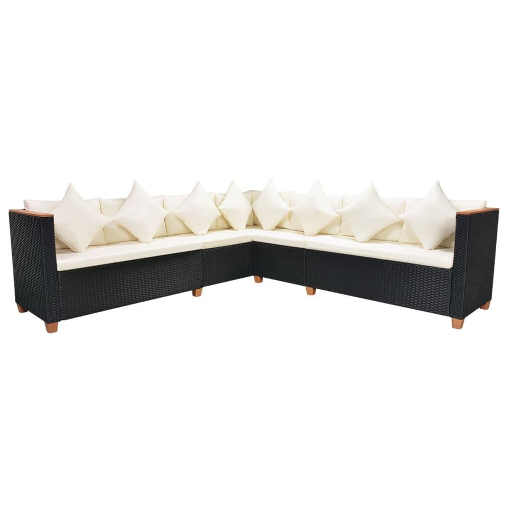 7 Piece Patio Lounge Set with Cushions Poly Rattan Black at Set Shop and Smile