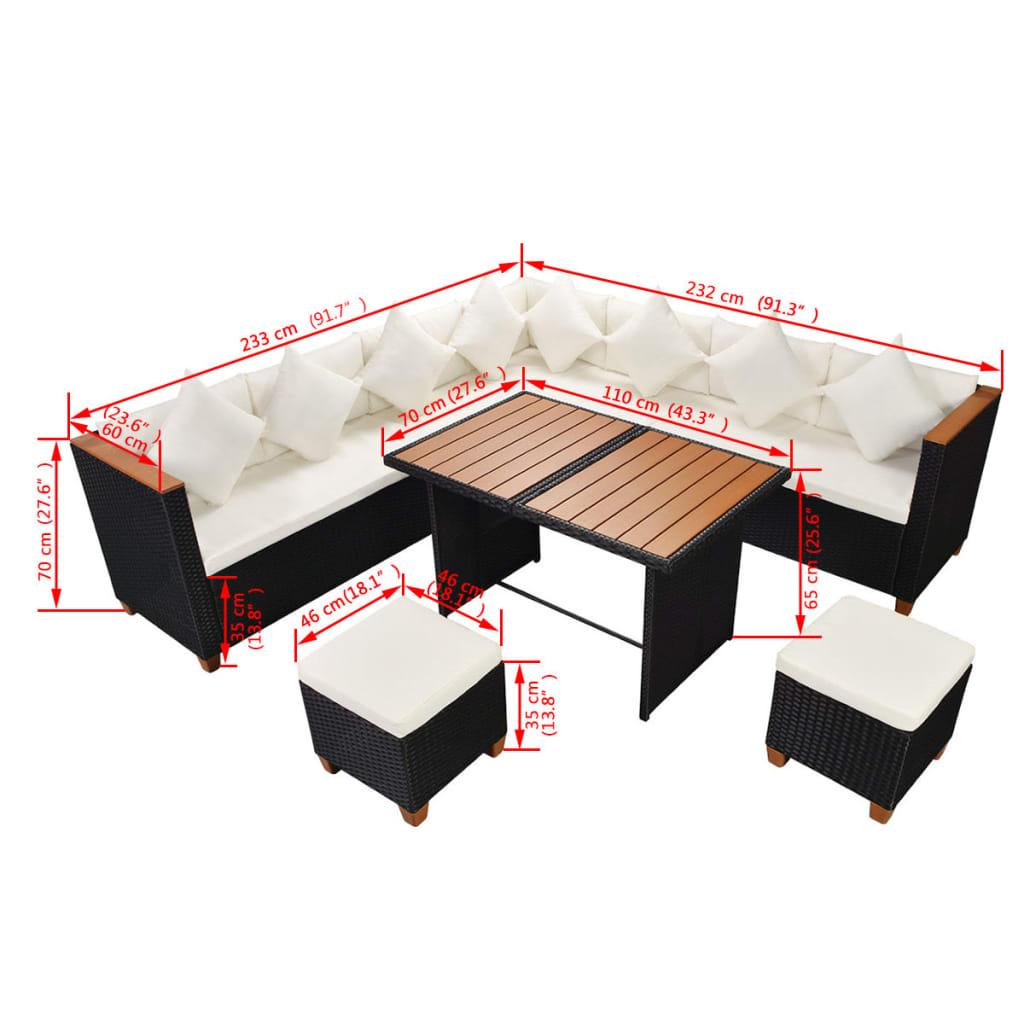 7 Piece Patio Lounge Set with Cushions Poly Rattan Black at Set Shop and Smile