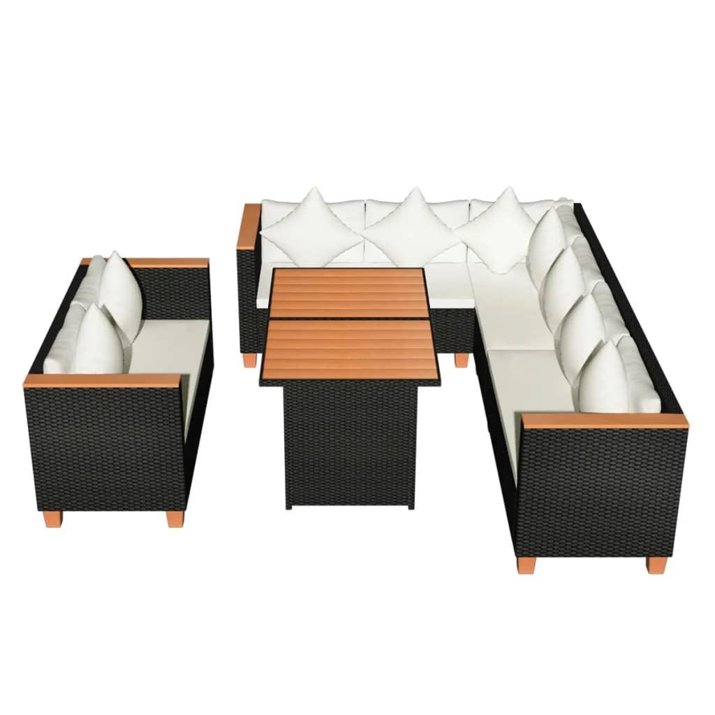 5 Piece Patio Lounge Set with Cushions Poly Rattan Black at Set Shop and Smile