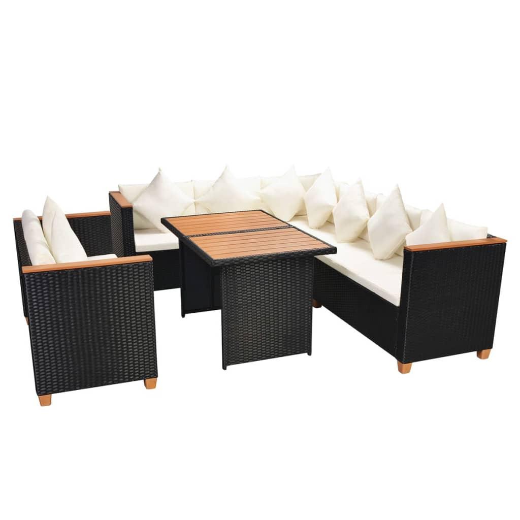 5 Piece Patio Lounge Set with Cushions Poly Rattan Black at Set Shop and Smile