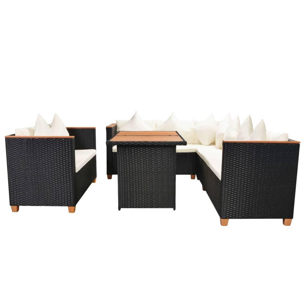 5 Piece Patio Lounge Set with Cushions Poly Rattan Black at Set Shop and Smile
