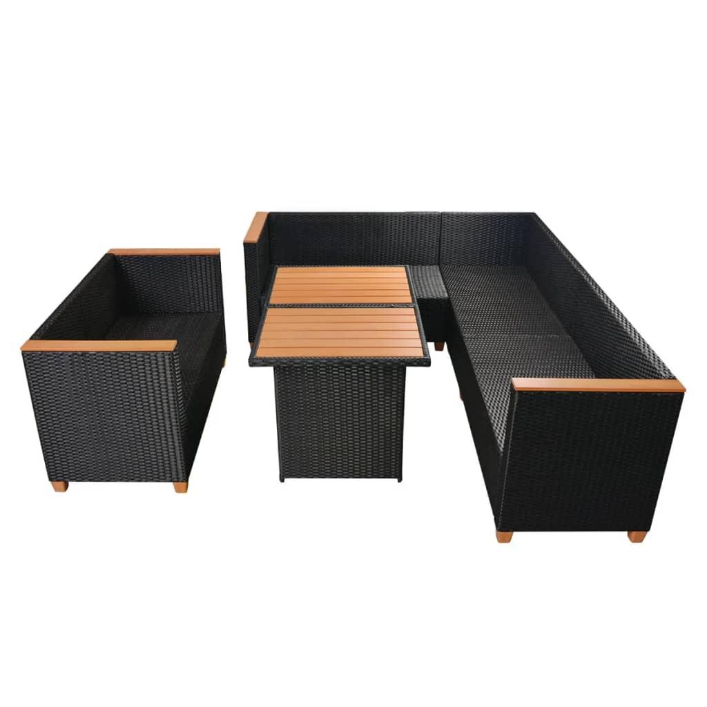5 Piece Patio Lounge Set with Cushions Poly Rattan Black at Set Shop and Smile
