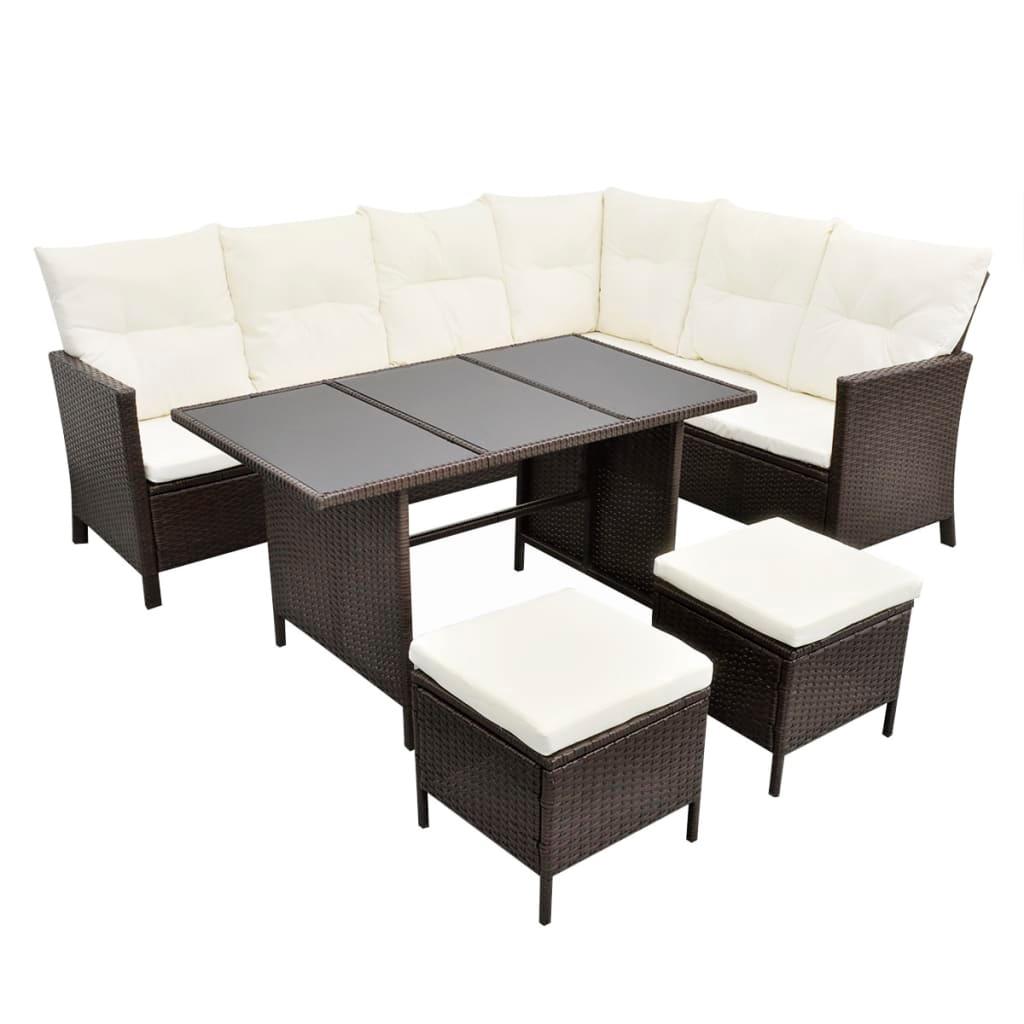 4 Piece Patio Lounge Set with Cushions Poly Rattan Brown at Set Shop and Smile