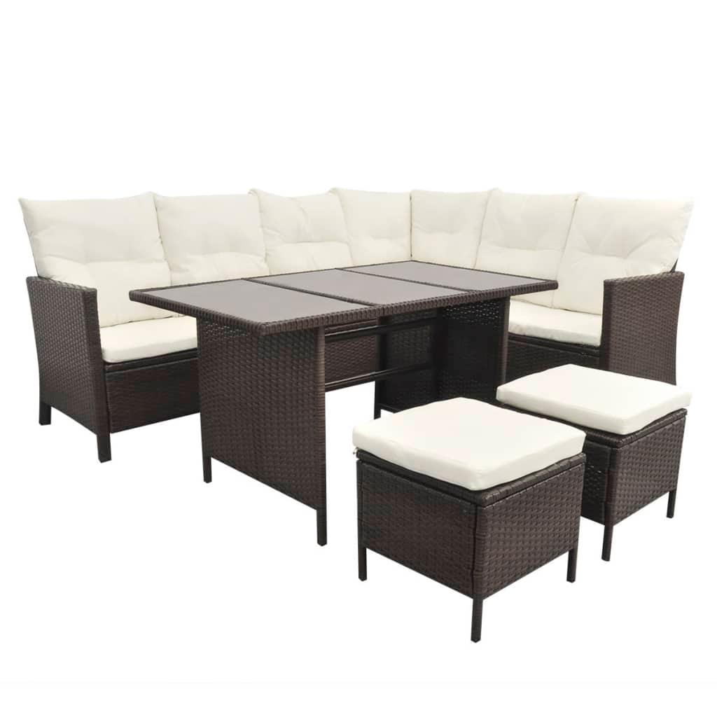 4 Piece Patio Lounge Set with Cushions Poly Rattan Brown at Set Shop and Smile