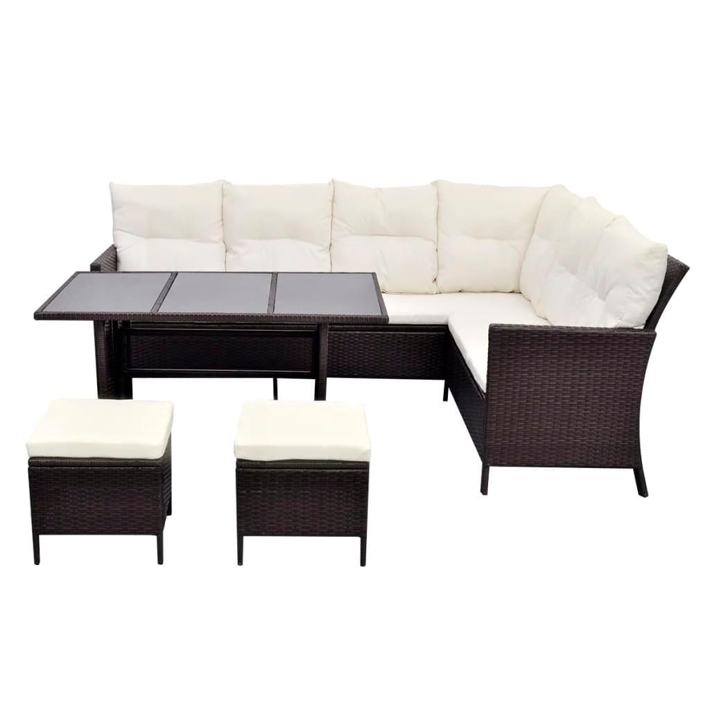 4 Piece Patio Lounge Set with Cushions Poly Rattan Brown at Set Shop and Smile