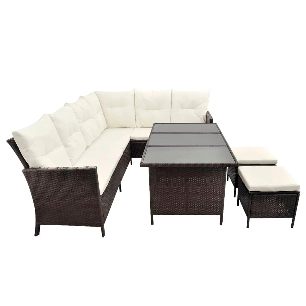 4 Piece Patio Lounge Set with Cushions Poly Rattan Brown at Set Shop and Smile