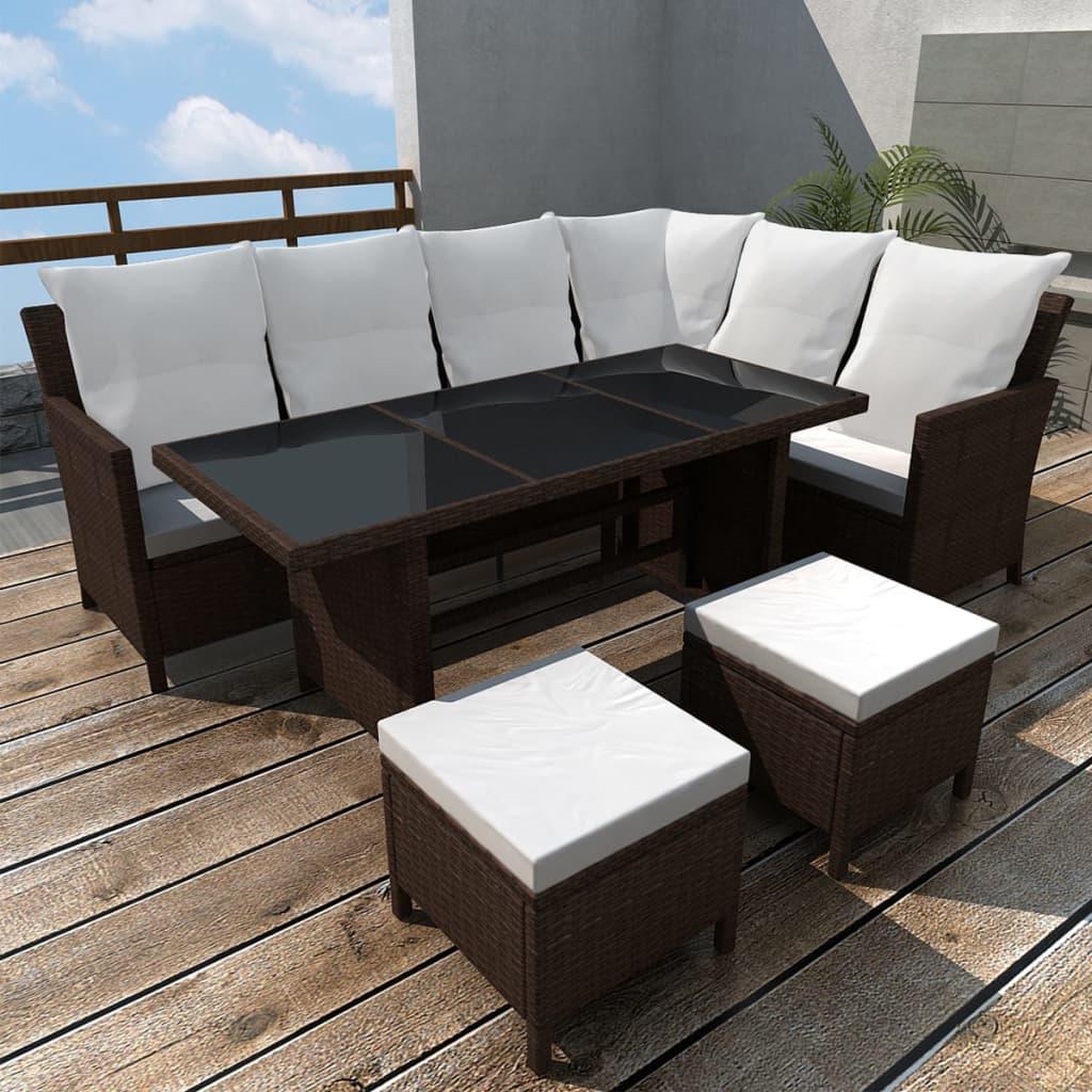 4 Piece Patio Lounge Set with Cushions Poly Rattan Brown at Set Shop and Smile