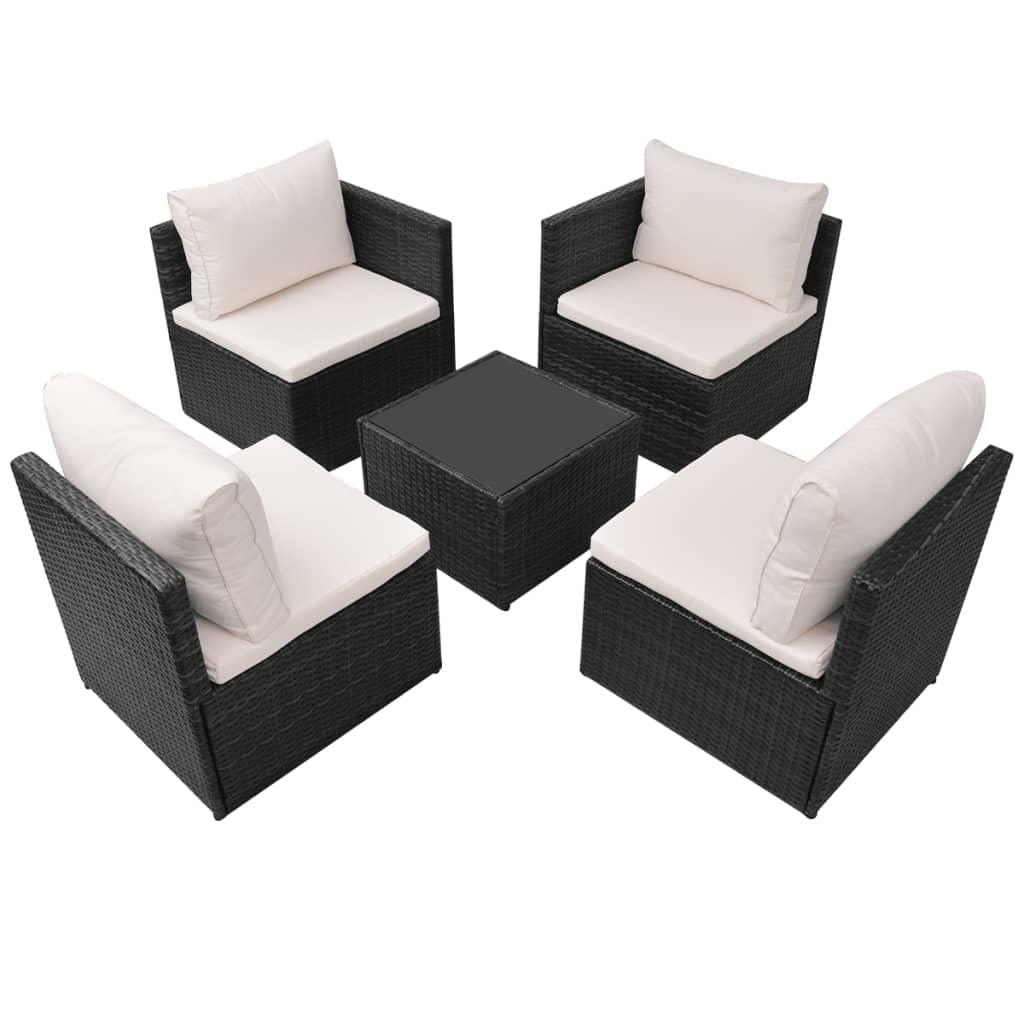 5 Piece Patio Lounge Set with Cushions Poly Rattan Black at Set Shop and Smile