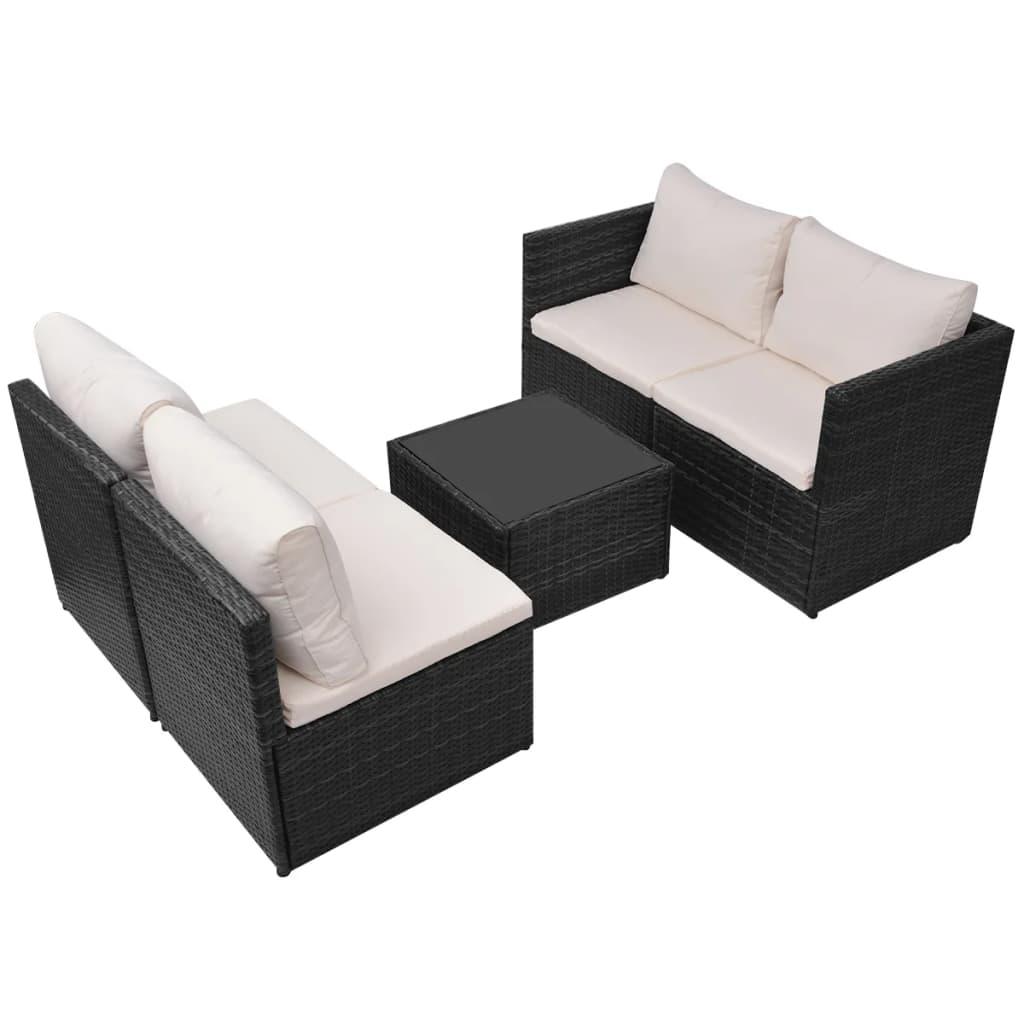 5 Piece Patio Lounge Set with Cushions Poly Rattan Black at Set Shop and Smile