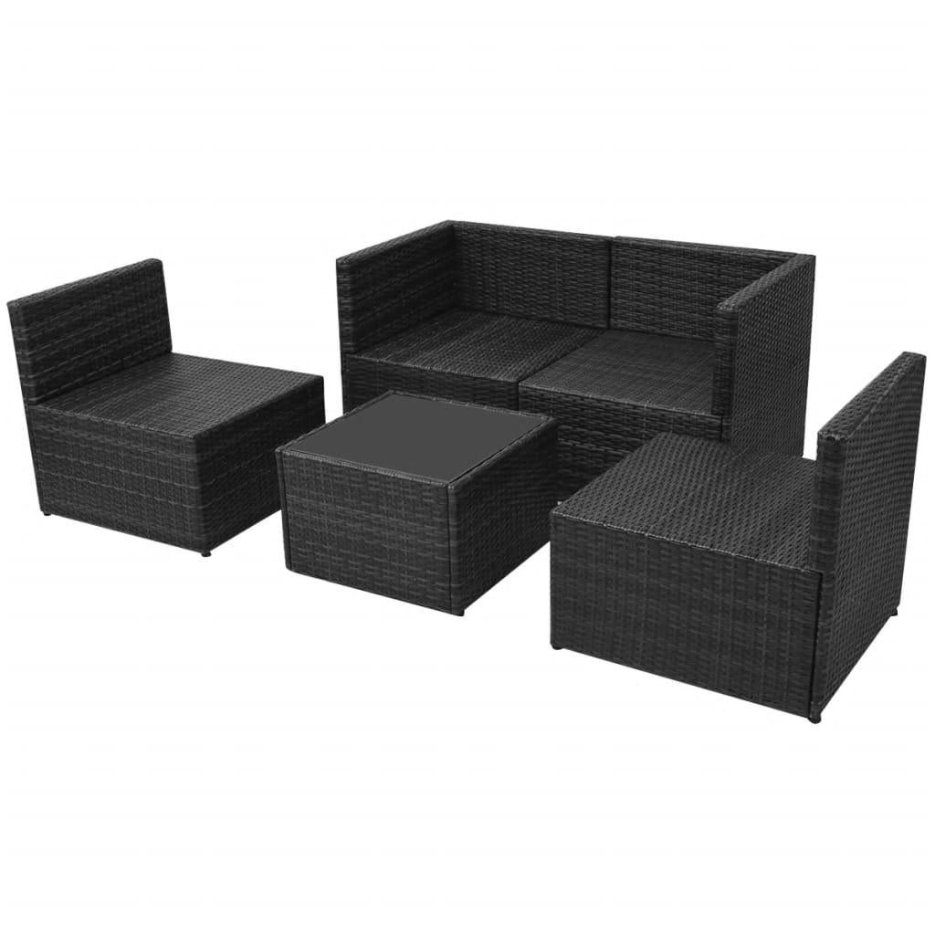 5 Piece Patio Lounge Set with Cushions Poly Rattan Black at Set Shop and Smile