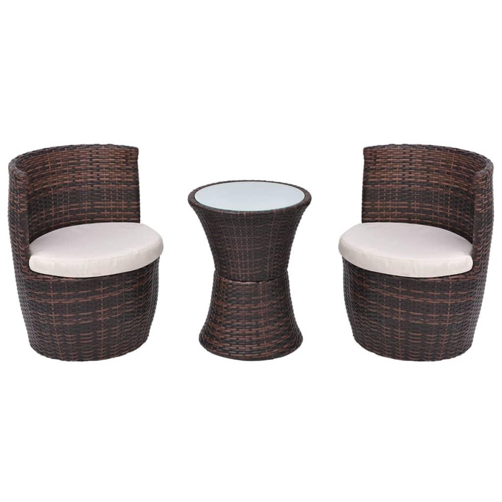 3 Piece Bistro Set with Cushions Poly Rattan Brown at Set Shop and Smile