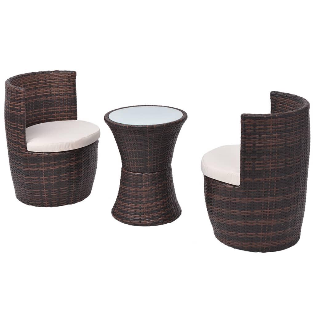 3 Piece Bistro Set with Cushions Poly Rattan Brown at Set Shop and Smile