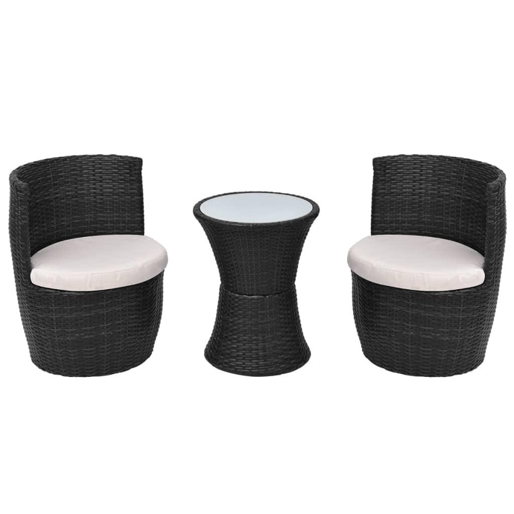 3 Piece Bistro Set with Cushions Poly Rattan Black at Set Shop and Smile