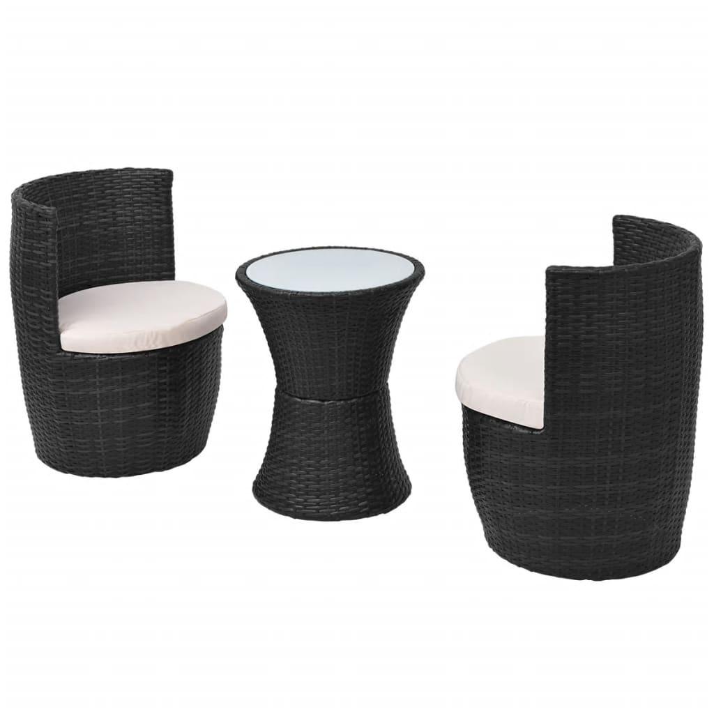 3 Piece Bistro Set with Cushions Poly Rattan Black at Set Shop and Smile